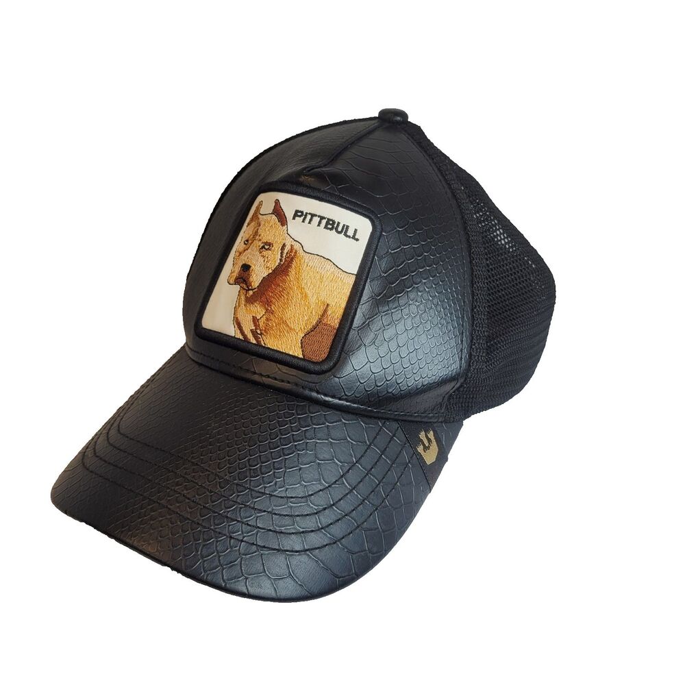 Goorin Bros The Farm Animal Trucker PITBULL TERRIER DOG Black Faux Alligator
